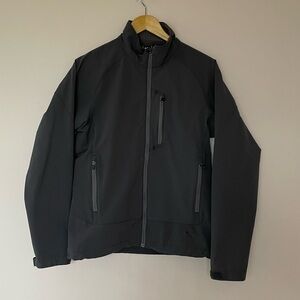 REI Jacket Mens S Gray Full  Zip SoftShell Fleece Lined Outdoors Pockets Hiking